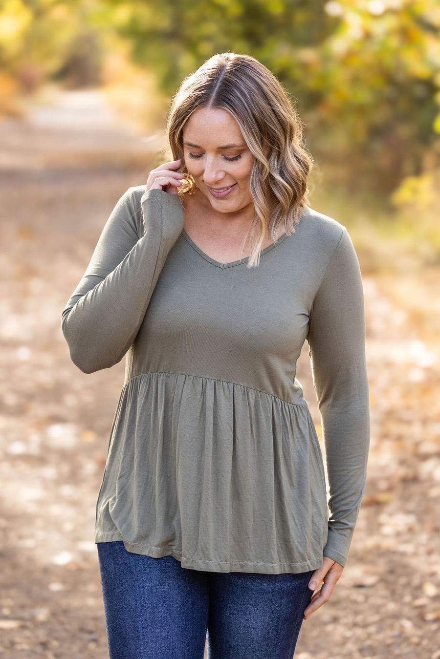 IN STOCK Long Sleeve Sarah Ruffle - Olive | Women's Top FINAL SALE