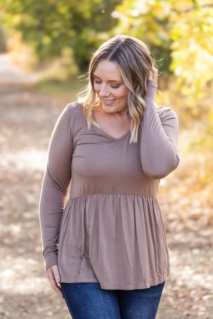 IN STOCK Long Sleeve Sarah Ruffle - Mocha | Women's Top FINAL SALE