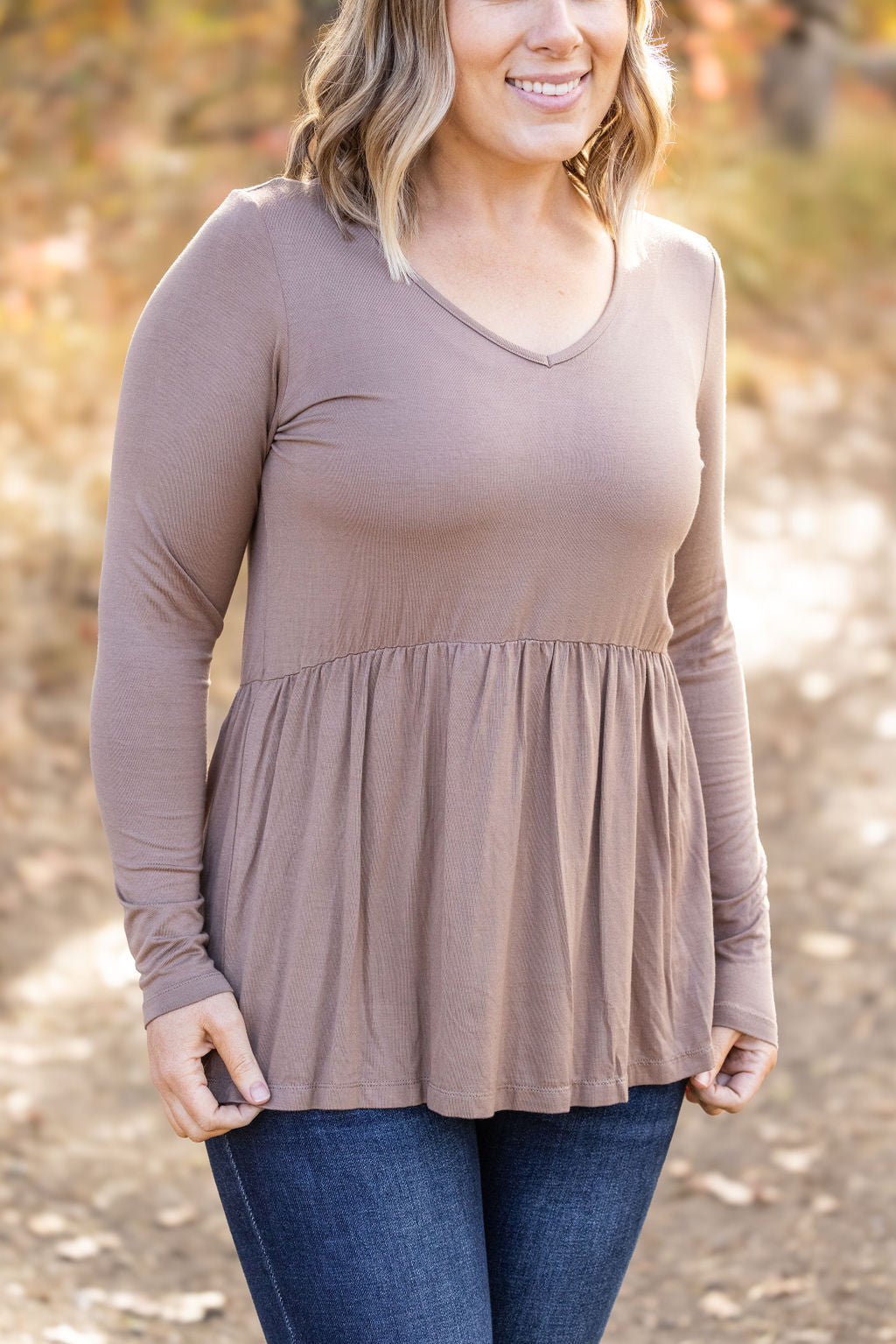 IN STOCK Long Sleeve Sarah Ruffle - Mocha | Women&