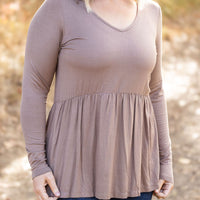 IN STOCK Long Sleeve Sarah Ruffle - Mocha | Women's Top FINAL SALE