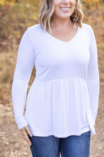 IN STOCK Long Sleeve Sarah Ruffle - White | Women's Top