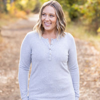 IN STOCK Brielle Henley Ribbed Long Sleeve - Light Grey