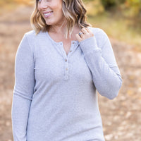 IN STOCK Brielle Henley Ribbed Long Sleeve - Light Grey