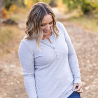 IN STOCK Brielle Henley Ribbed Long Sleeve - Light Grey