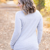 IN STOCK Brielle Henley Ribbed Long Sleeve - Light Grey