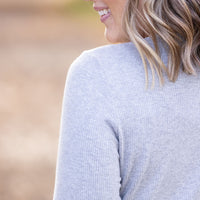 IN STOCK Brielle Henley Ribbed Long Sleeve - Light Grey