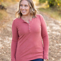 IN STOCK Brielle Henley Ribbed Long Sleeve - Terra Cotta