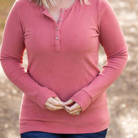 IN STOCK Brielle Henley Ribbed Long Sleeve - Terra Cotta