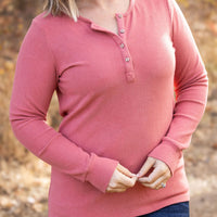 IN STOCK Brielle Henley Ribbed Long Sleeve - Terra Cotta