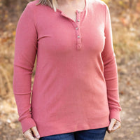 IN STOCK Brielle Henley Ribbed Long Sleeve - Terra Cotta