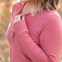 IN STOCK Brielle Henley Ribbed Long Sleeve - Terra Cotta