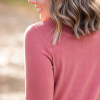 IN STOCK Brielle Henley Ribbed Long Sleeve - Terra Cotta