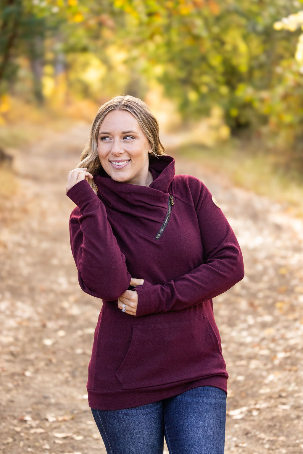 IN STOCK Classic Zoey ZipCowl Sweatshirt - Burgundy FINAL SALE