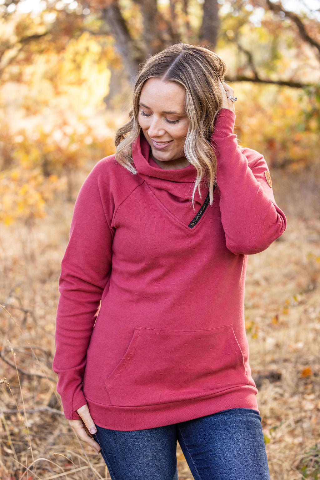 IN STOCK Classic Zoey ZipCowl Sweatshirt - Brick FINAL SALE