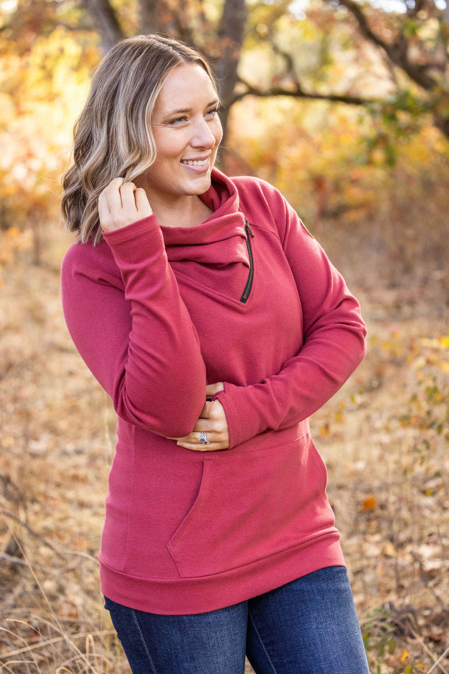 IN STOCK Classic Zoey ZipCowl Sweatshirt - Brick FINAL SALE