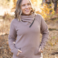 IN STOCK Classic Zoey ZipCowl Sweatshirt - Mocha FINAL SALE