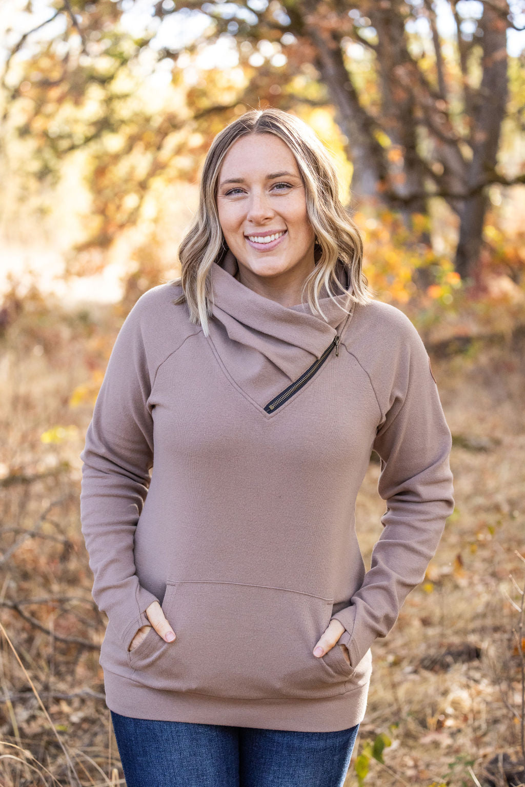 IN STOCK Classic Zoey ZipCowl Sweatshirt - Mocha FINAL SALE