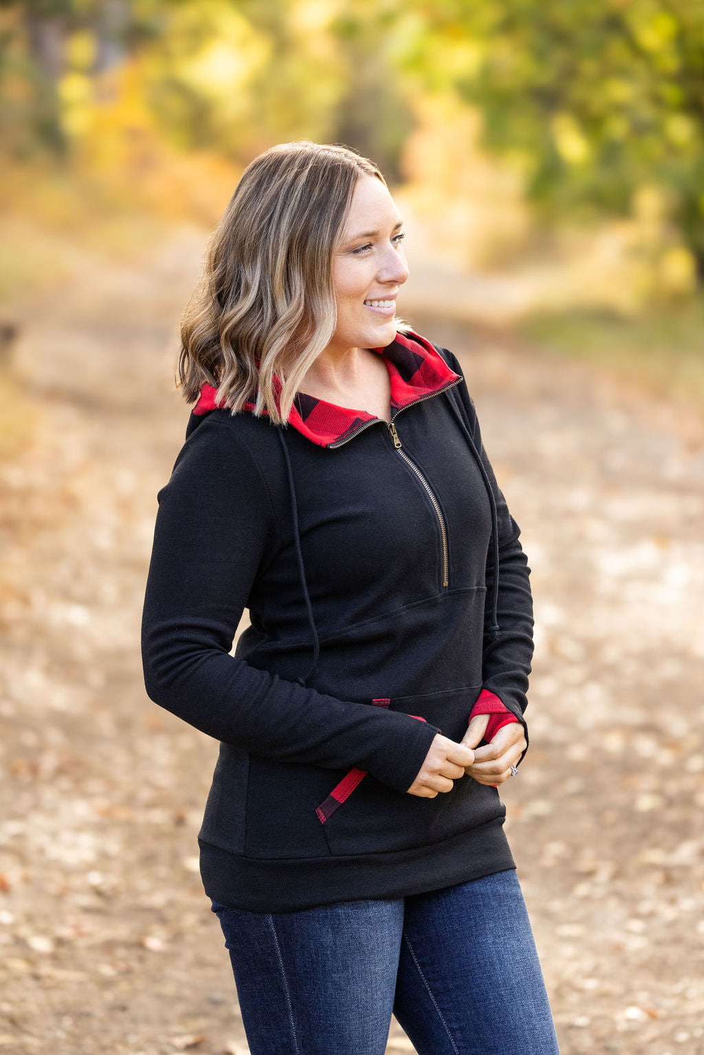 IN STOCK Avery Accent HalfZip Hoodie - Buffalo Plaid