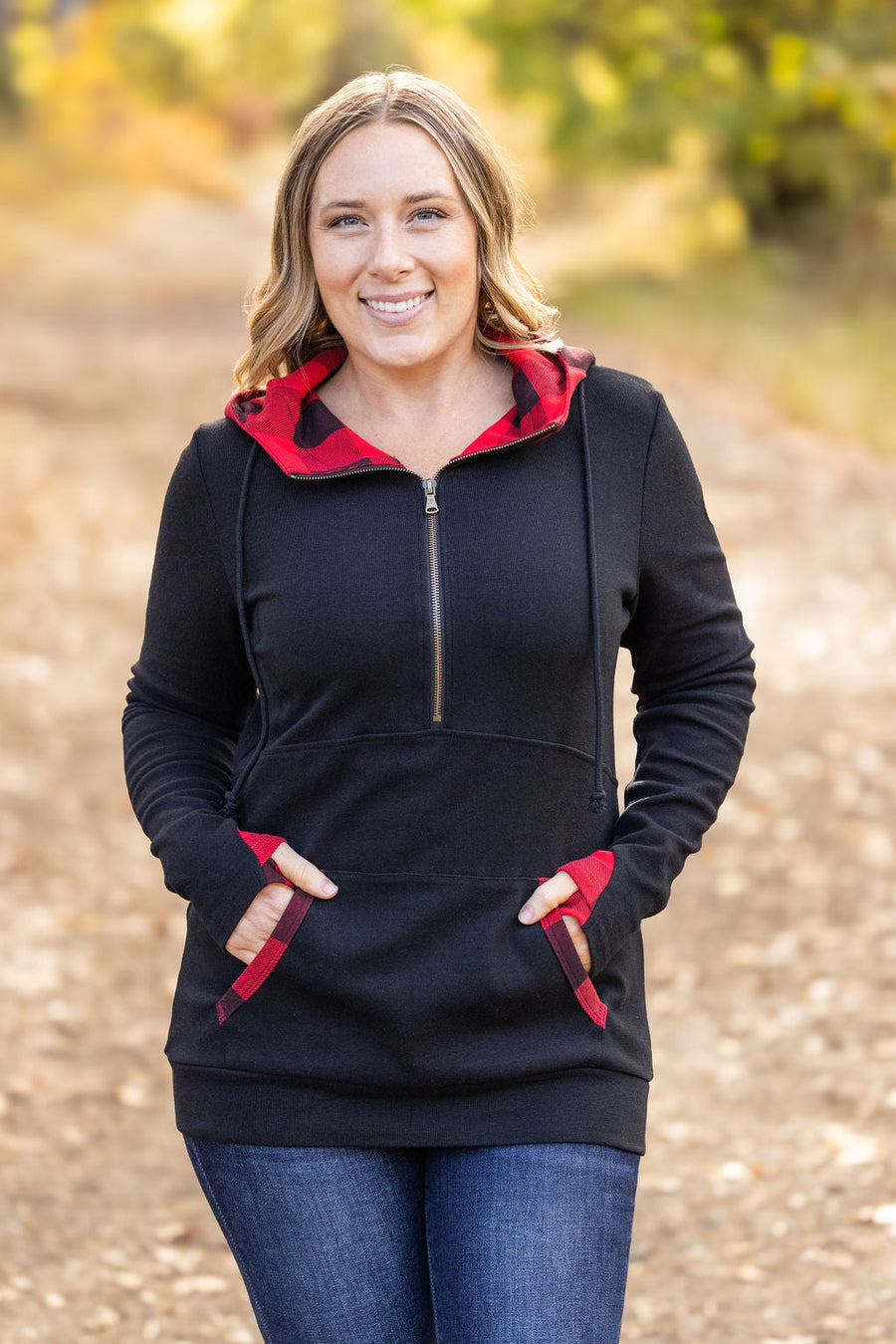 IN STOCK Avery Accent HalfZip Hoodie - Buffalo Plaid