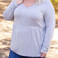 IN STOCK Long Sleeve Sarah Ruffle - Light Grey | Women's Top FINAL SALE