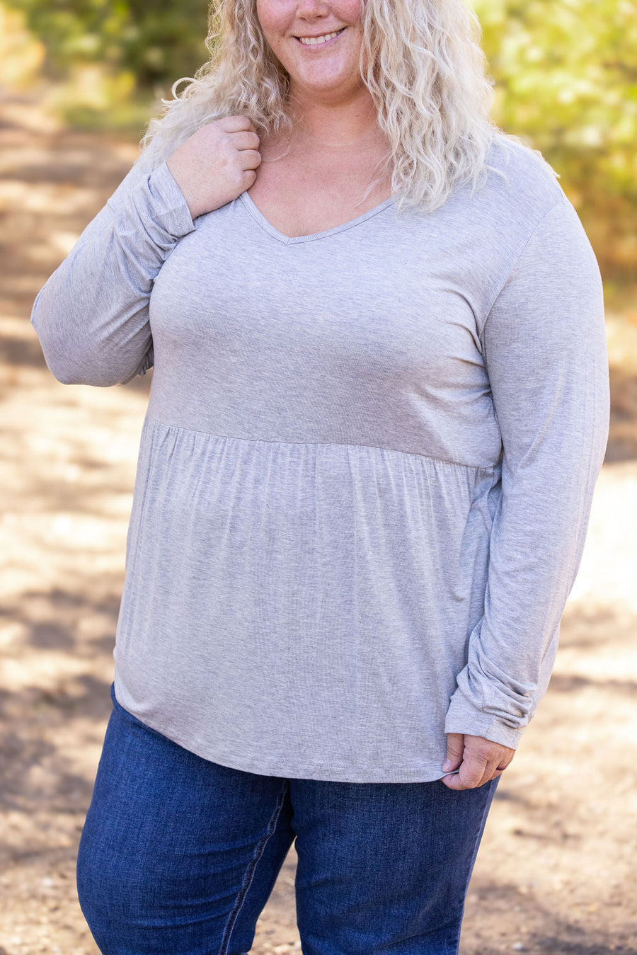 IN STOCK Long Sleeve Sarah Ruffle - Light Grey | Women's Top FINAL SALE