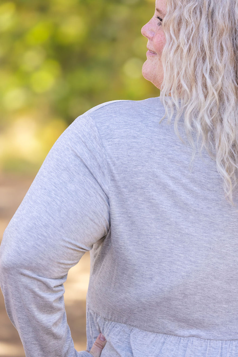 IN STOCK Long Sleeve Sarah Ruffle - Light Grey | Women's Top FINAL SALE