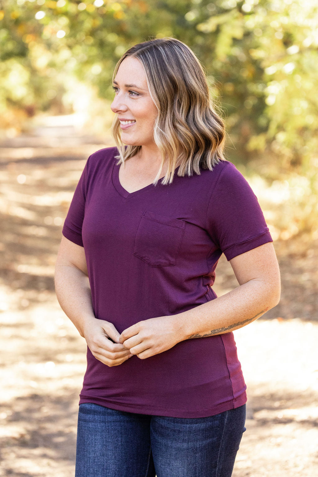 IN STOCK Sophie Pocket Tee - Burgundy | Women&