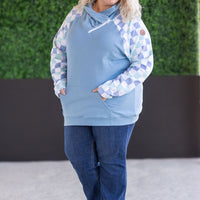 IN STOCK Zoey ZipCowl Sweatshirt - Blue and Mint Checker MM EXCLUSIVE