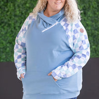 IN STOCK Zoey ZipCowl Sweatshirt - Blue and Mint Checker MM EXCLUSIVE