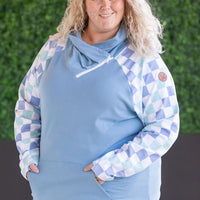 IN STOCK Zoey ZipCowl Sweatshirt - Blue and Mint Checker MM EXCLUSIVE