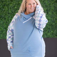 IN STOCK Zoey ZipCowl Sweatshirt - Blue and Mint Checker MM EXCLUSIVE