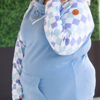 IN STOCK Zoey ZipCowl Sweatshirt - Blue and Mint Checker MM EXCLUSIVE