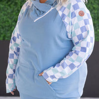 IN STOCK Zoey ZipCowl Sweatshirt - Blue and Mint Checker MM EXCLUSIVE