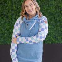 IN STOCK Zoey ZipCowl Sweatshirt - Blue and Mint Checker MM EXCLUSIVE