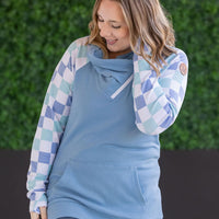 IN STOCK Zoey ZipCowl Sweatshirt - Blue and Mint Checker MM EXCLUSIVE