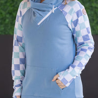 IN STOCK Zoey ZipCowl Sweatshirt - Blue and Mint Checker MM EXCLUSIVE