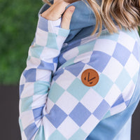 IN STOCK Zoey ZipCowl Sweatshirt - Blue and Mint Checker MM EXCLUSIVE