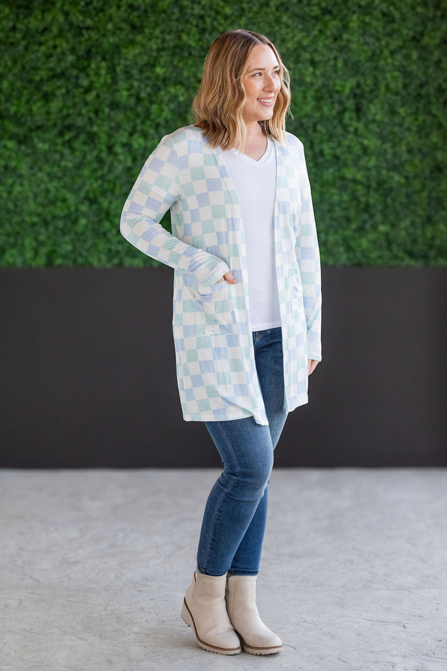 IN STOCK Classic Cardigan - Blue and Mint Checker MM EXCLUSIVE