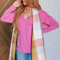 Keep Me Cozy Checkered Fringe Scarf in Pine and Petals