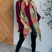 Keep Me Cozy Checkered Fringe Scarf in Berry