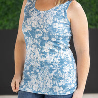 IN STOCK Ava Tank - Blue and Ivory Abstract