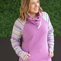 IN STOCK Zoey ZipCowl Sweatshirt - Mauve and Stripes