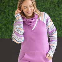 IN STOCK Zoey ZipCowl Sweatshirt - Mauve and Stripes