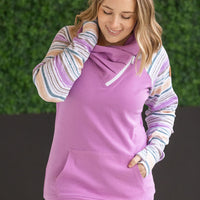 IN STOCK Zoey ZipCowl Sweatshirt - Mauve and Stripes