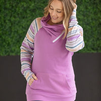 IN STOCK Zoey ZipCowl Sweatshirt - Mauve and Stripes