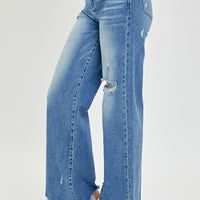 Rise Full Size High Rise Frayed Hem Wide Leg Jeans