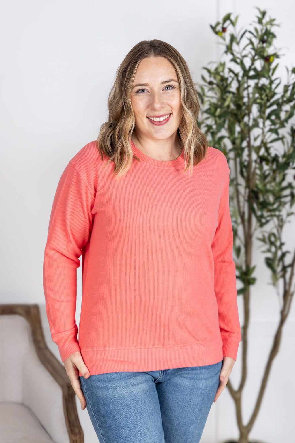 IN STOCK Corrine Ribbed Pullover Top - Coral