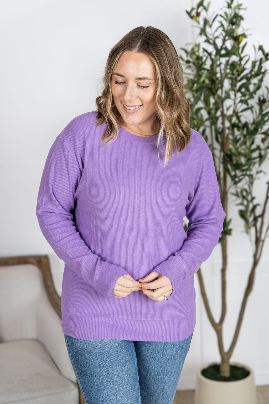 IN STOCK Corrine Ribbed Pullover Top - Purple