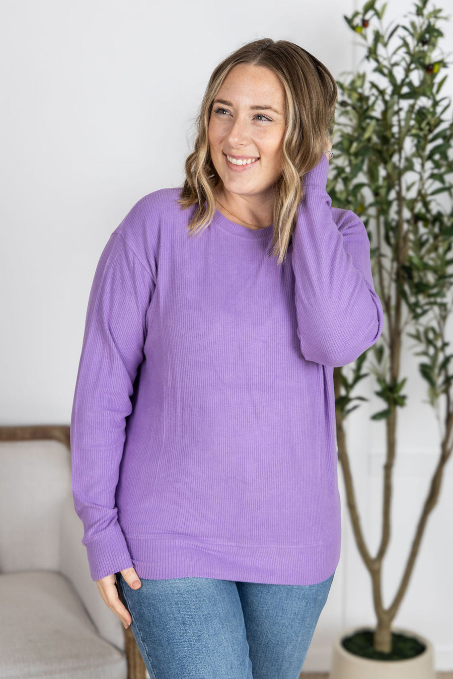 IN STOCK Corrine Ribbed Pullover Top - Purple