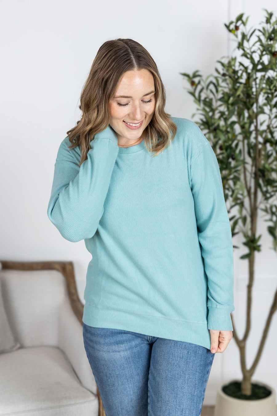 IN STOCK Corrine Ribbed Pullover Top - Dusty Blue